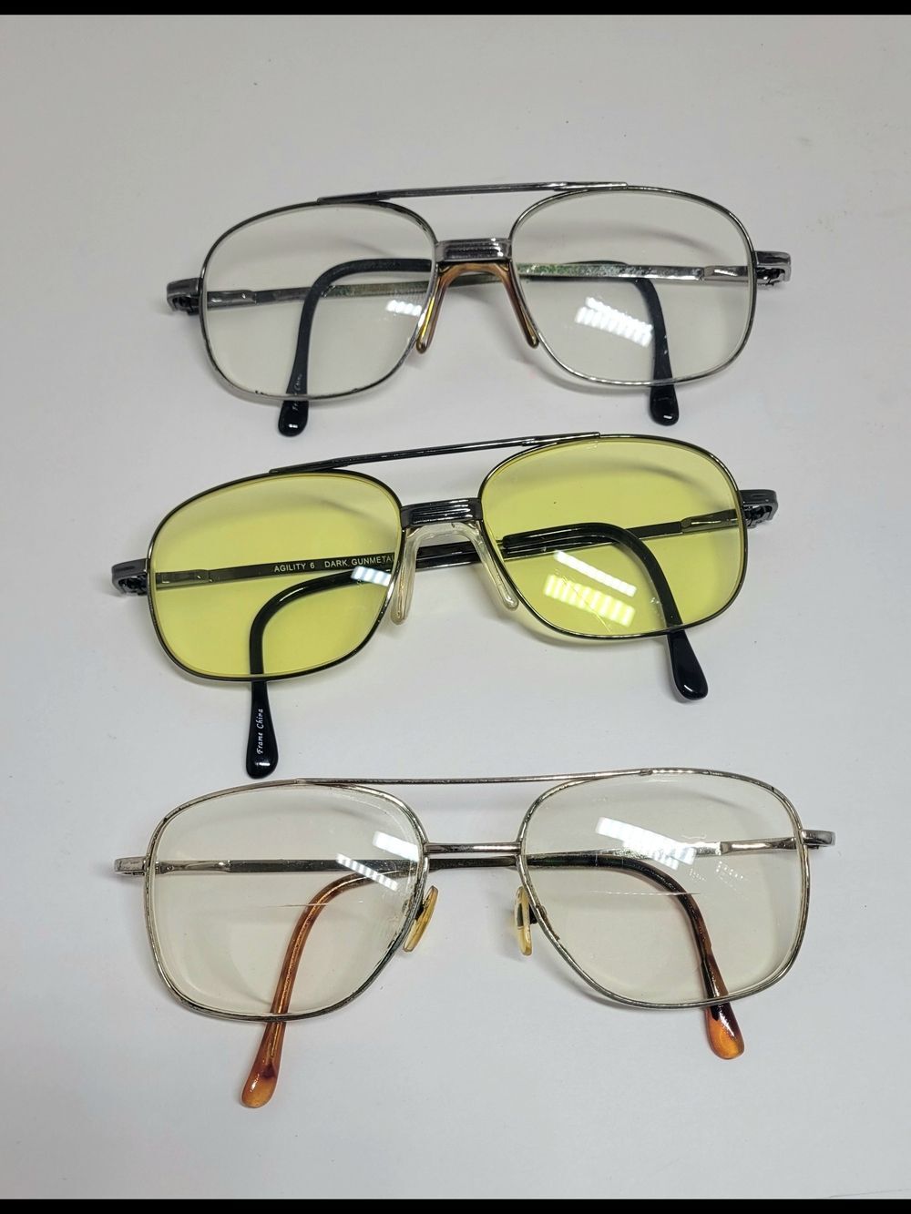 Vintage Aviator Glasses Lot (Set of 3) – Metal Navigator Frames, Yellow Tint
